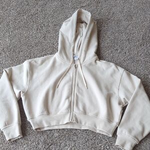 Athleta Forever Fleece Crop Full Zip Hoodie - Bone S